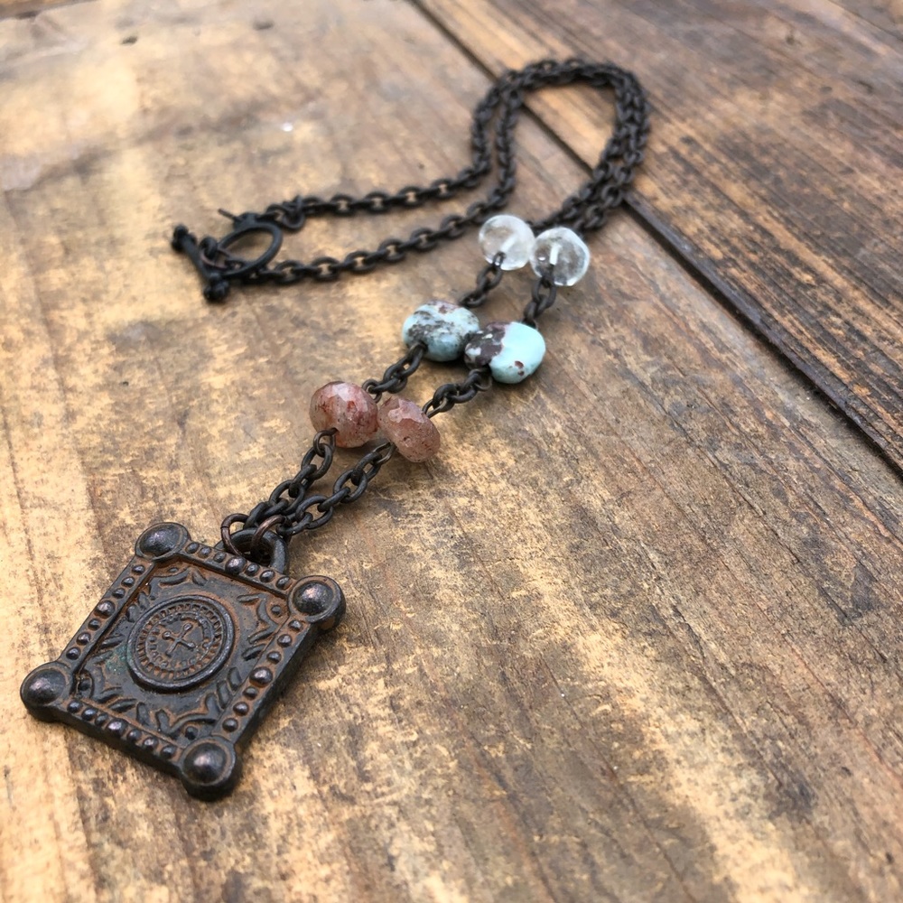 Vintage-Inspired Multi-Color Pendant Necklace
